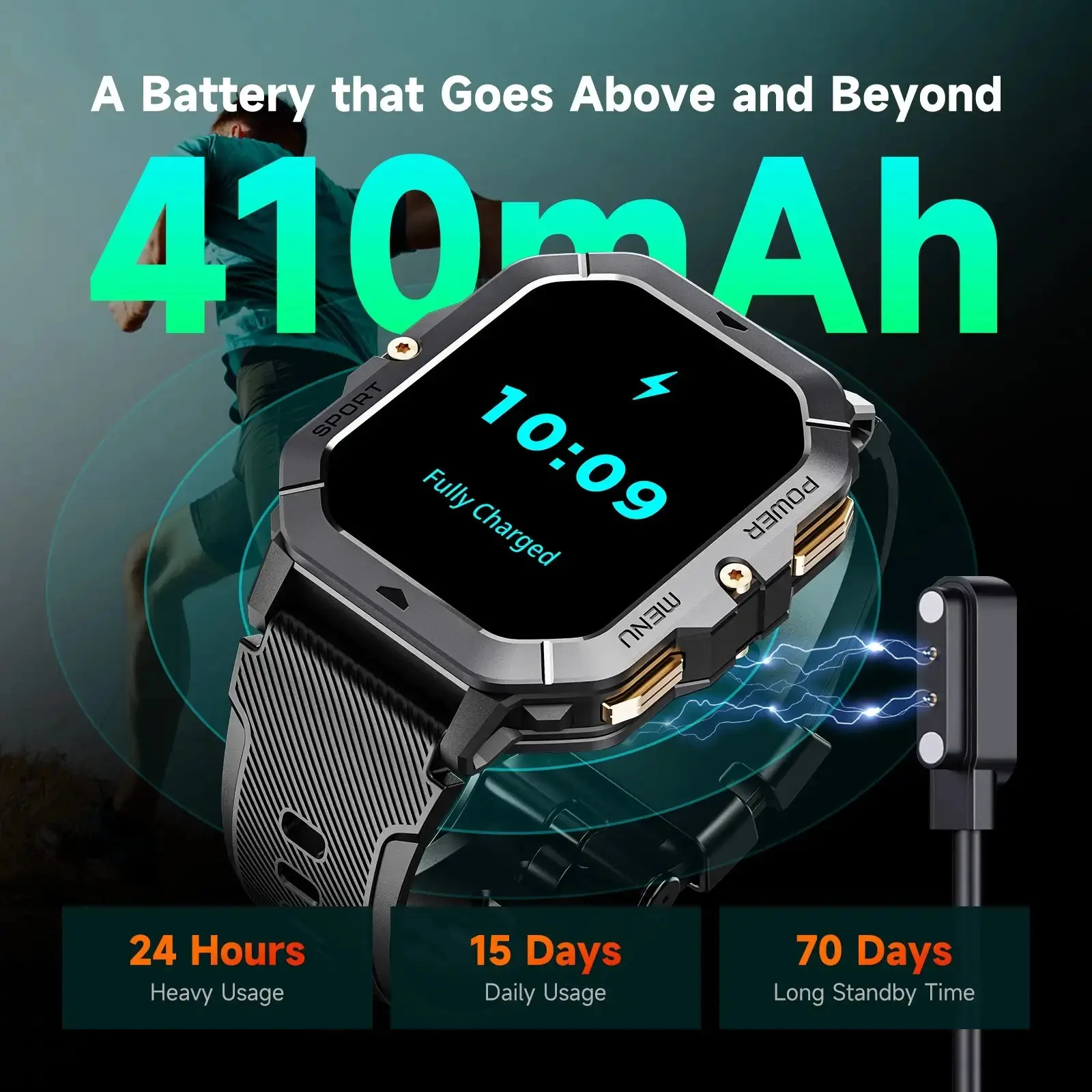 OUKITEL BT101 410mAh Battery Capacity 5ATM Waterproof Rugged Military Smart Watch - Image 3