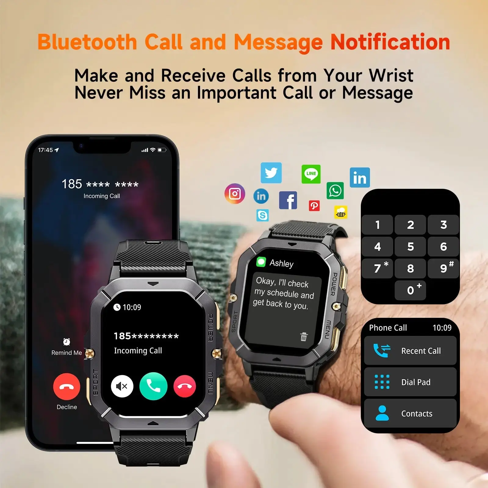 OUKITEL BT101 410mAh Battery Capacity 5ATM Waterproof Rugged Military Smart Watch - Image 4