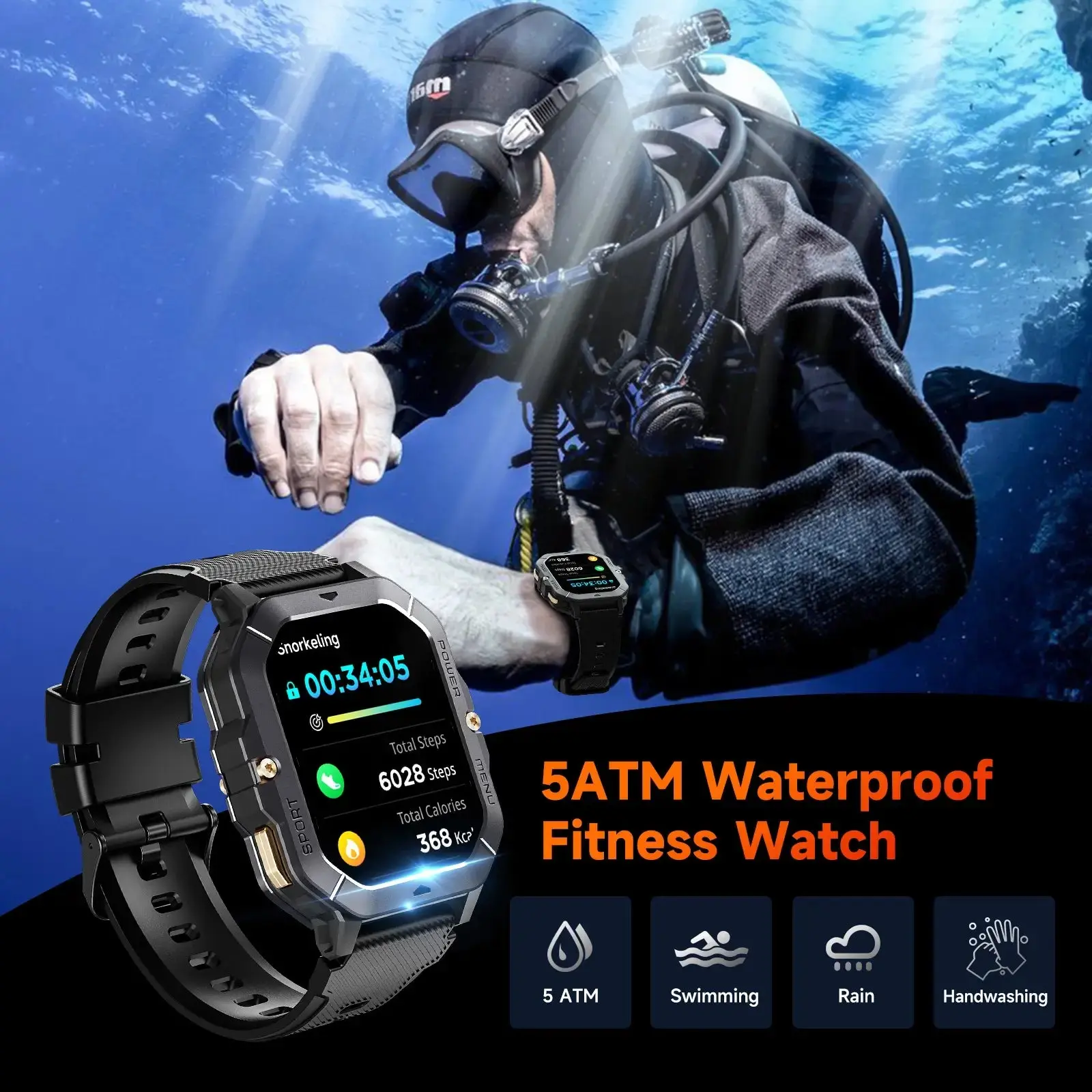 OUKITEL BT101 410mAh Battery Capacity 5ATM Waterproof Rugged Military Smart Watch - Image 7
