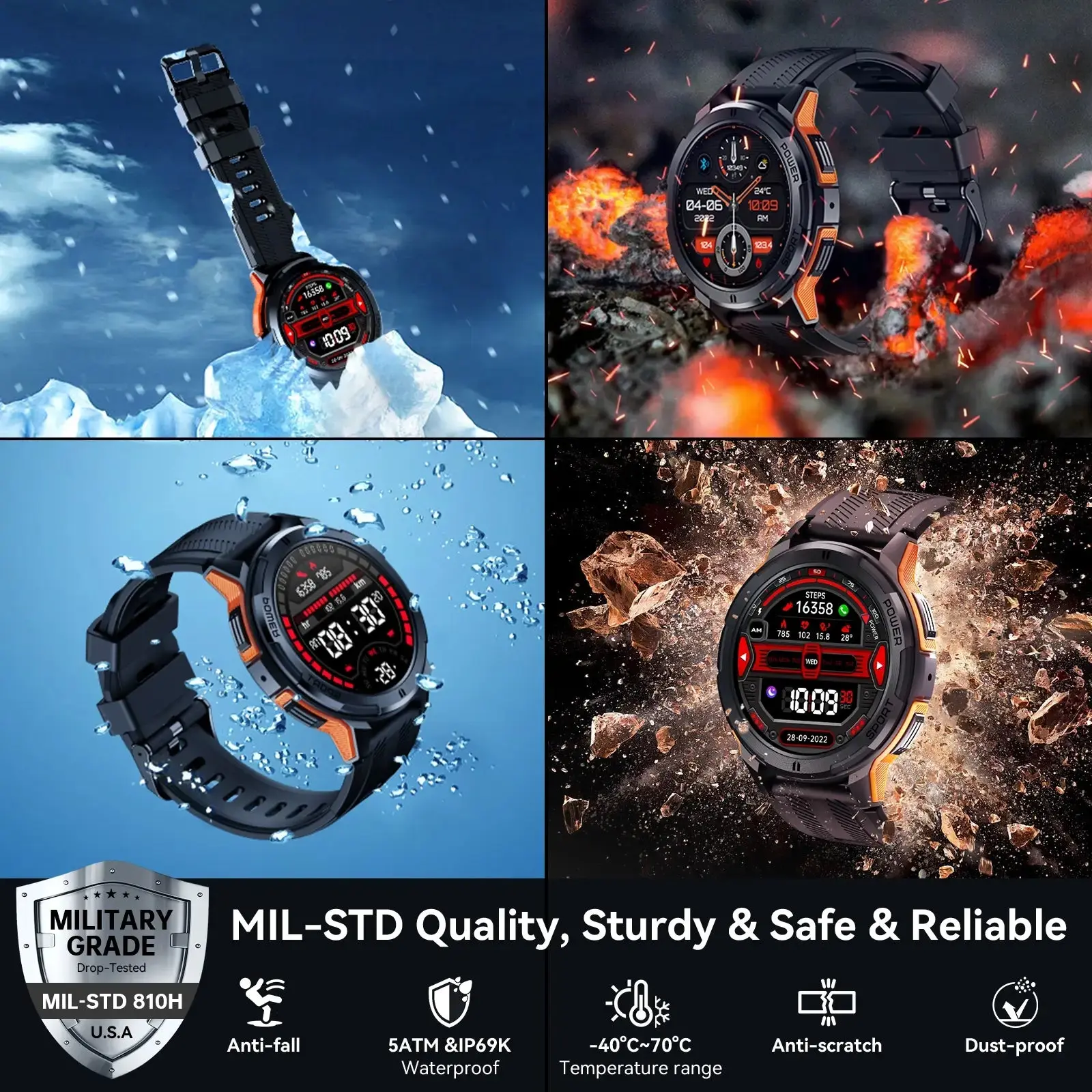 OUKITEL BT10 410mAh Battery Capacity 5ATM Waterproof Rugged Outdoor Watch - Image 5
