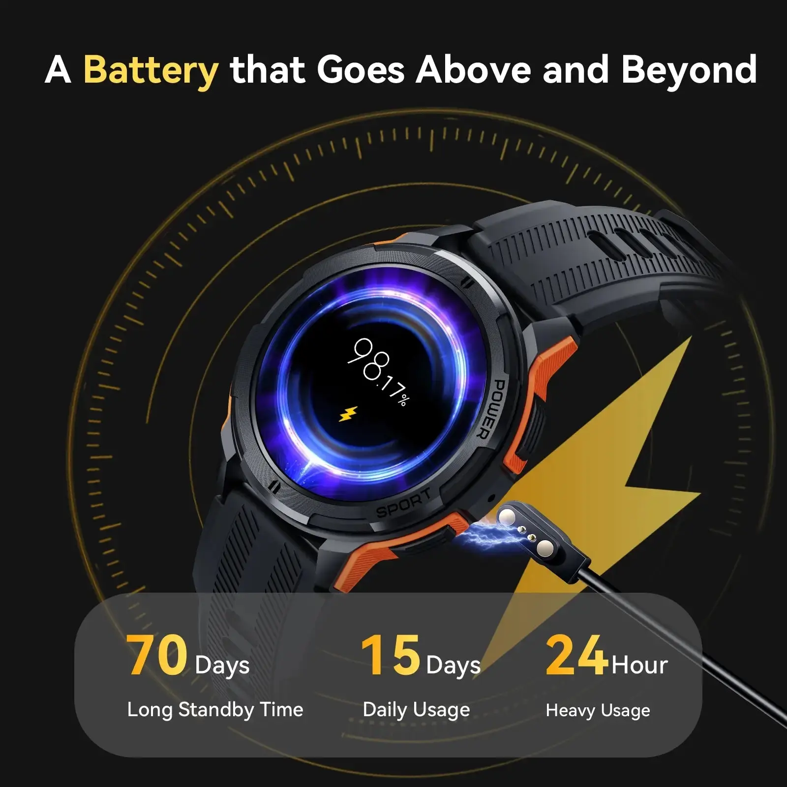 OUKITEL BT10 410mAh Battery Capacity 5ATM Waterproof Rugged Outdoor Watch - Image 6
