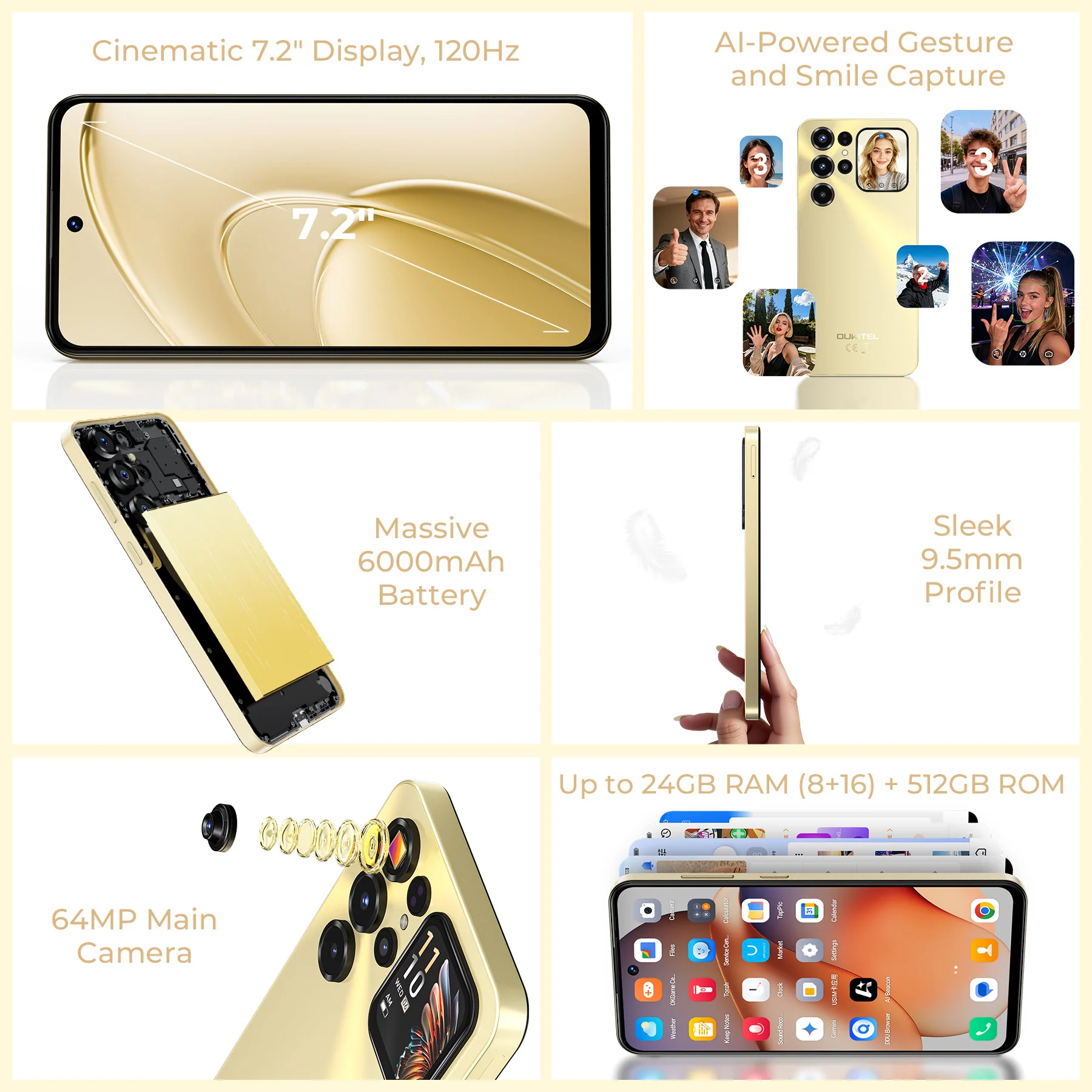 OUKITEL C68 Plus-EV 7.2-inch 6000mAh Battery 9.5mm Ultra-thin Body Smartphone(8GB+512GB) - Image 5