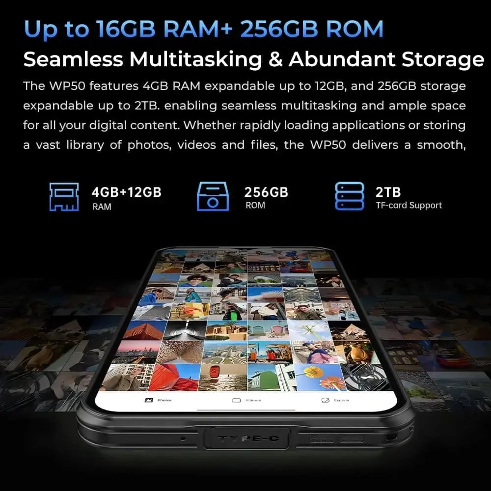 Oukitel WP50 5G Rugged Phone 6.6-inch 6500mAh Big Battery 48MP Camera Android 14(16GB+256GB NFC) - Image 12