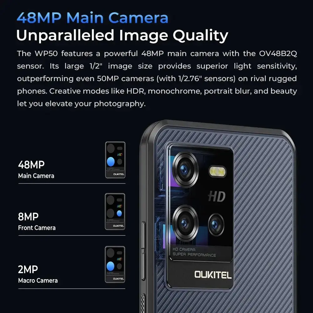 Oukitel WP50 5G Rugged Phone 6.6-inch 6500mAh Big Battery 48MP Camera Android 14(16GB+256GB NFC) - Image 8